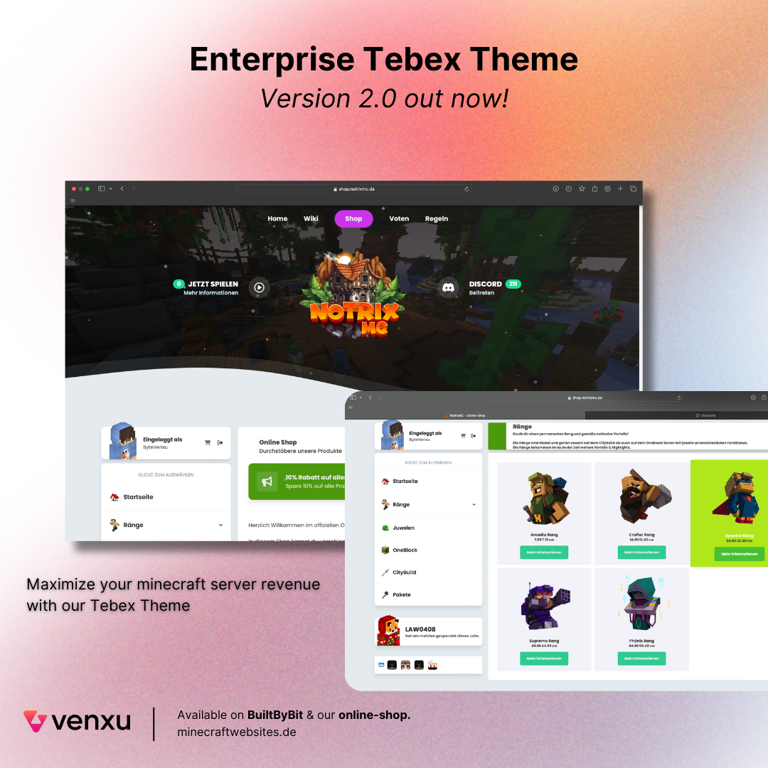 Enterprise Tebex Theme 2.0 - MinecraftWebsites by Venxu™ Collective